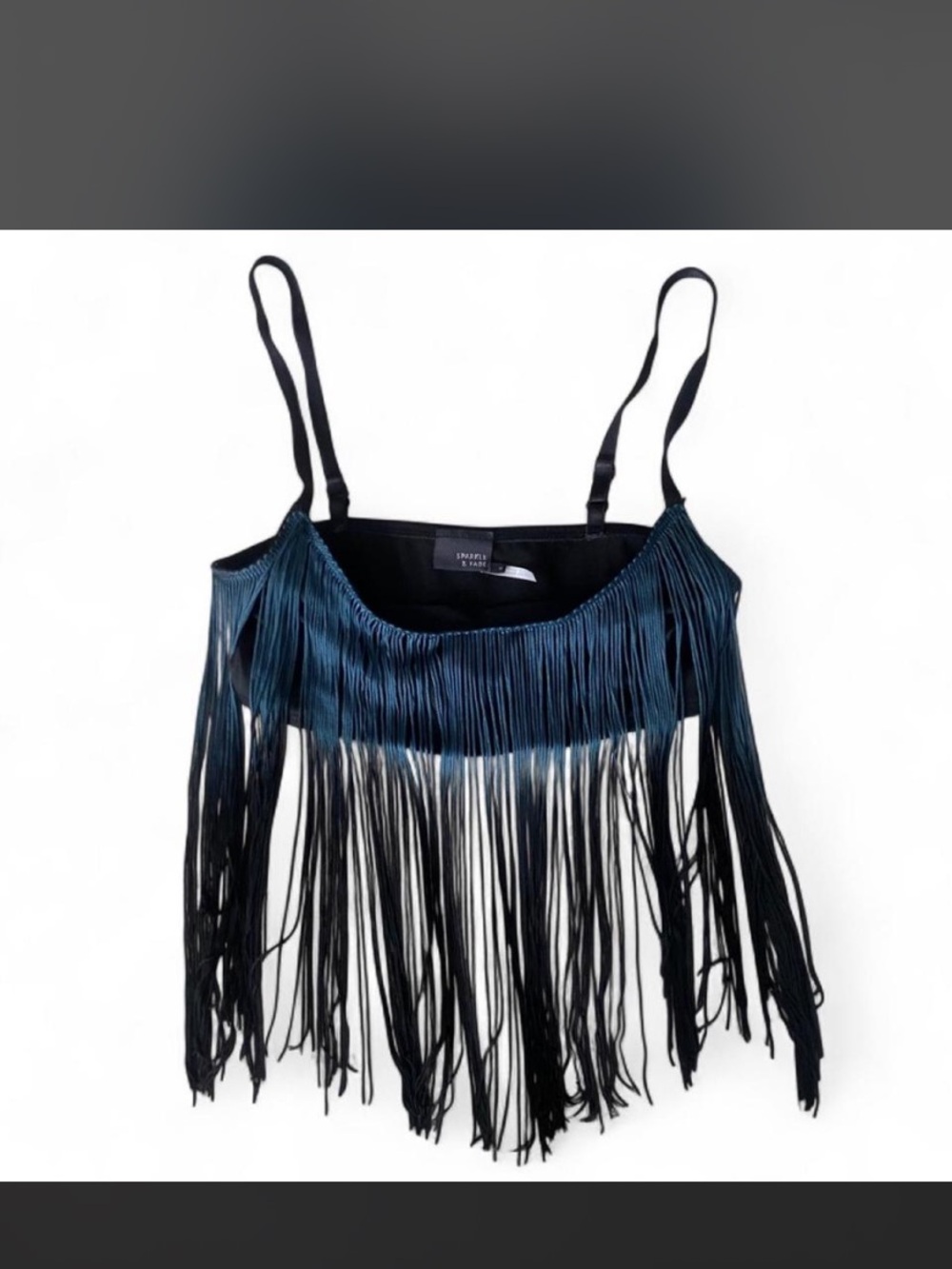 Sparkle & Fade Black and Teal Fringe Camisole